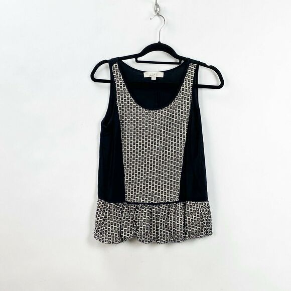 LOFT Small Womens Black White Print Knit Swing Tank Top - Picture 1 of 7